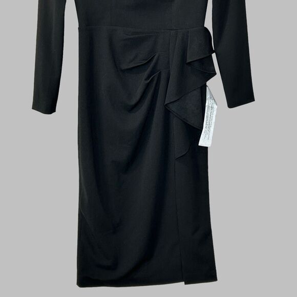 Dress The Population Ruffled 3/4 Sleeves Midi Cocktail Dress Black Women S NWOT - Picture 8 of 9